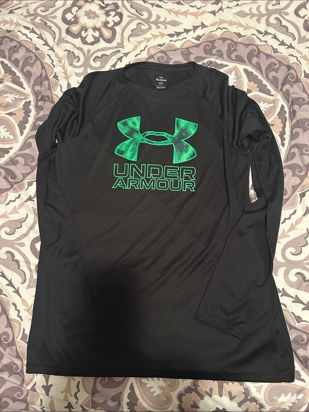 Under Armour Black Long-Sleeve Tee with Green Logo
